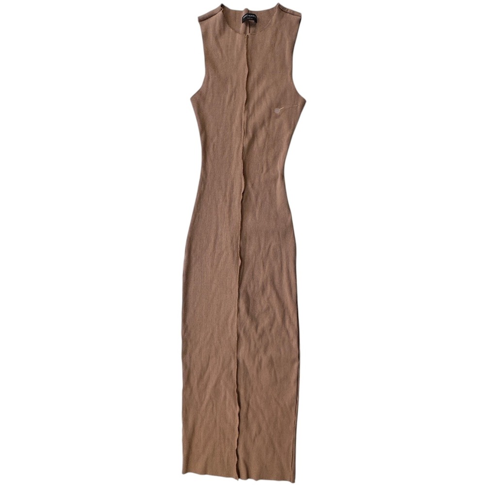 Naked Wardrobe All Snatched Up Ribbed Midi Dress Brown Womens Large Sleeveless